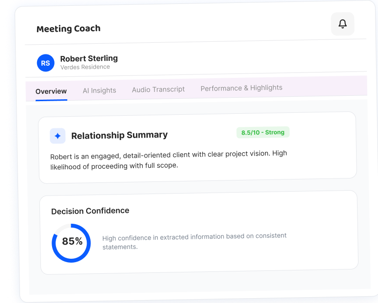 Meeting Coach dashboard for Robert Sterling