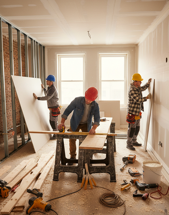 Remodeling crew working on an interior renovation