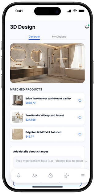 3D bathroom design generated in the WeVisu mobile app